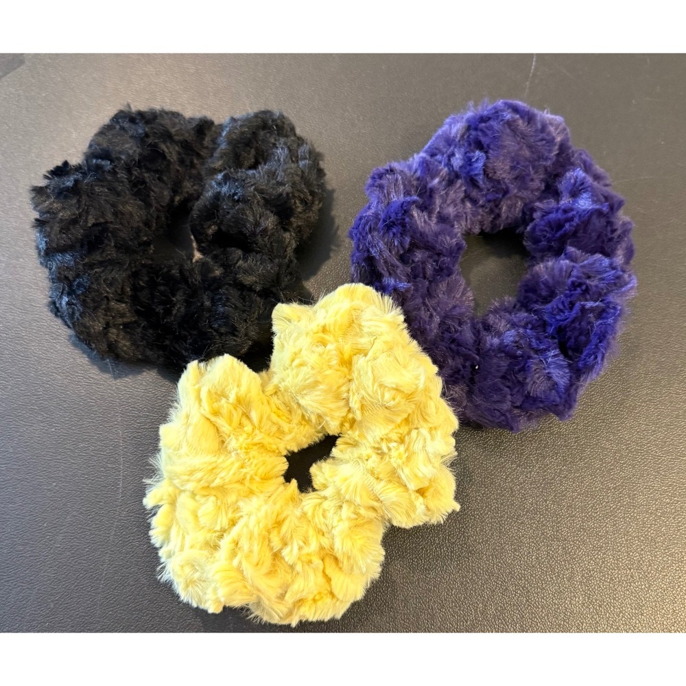 Sew Sweet Minky Designs Womens Hair Scrunchie Black Purple Yellow Plush 3 NEW